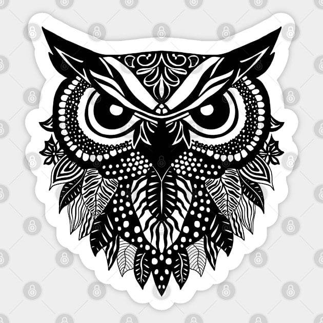 Black Ornamental Whimsical Owl Sticker by Suneldesigns